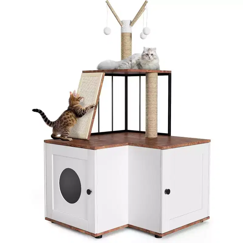 Cat Tree with Litter Box Enclosure, Hidden Litter Box Furniture with Scratching Post