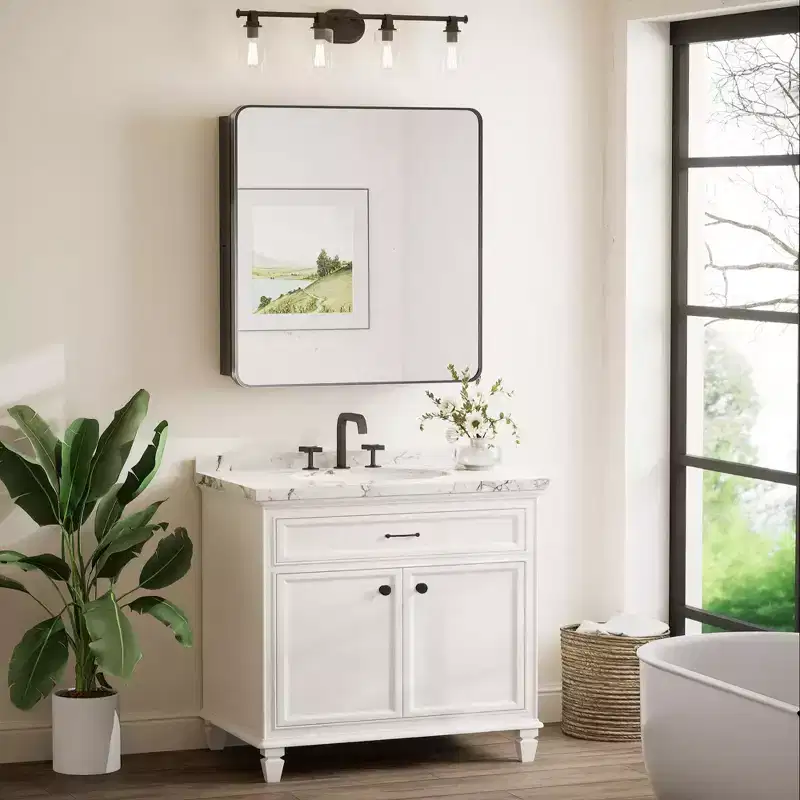 Keonjinn Metal Framed Rectangular Framed Recessed/Surface Mount Medicine Cabinet with Mirror