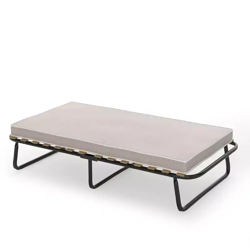 Folding Bed w/Memory Foam Mattress Metal Guest Sleeper Wood Slats Made in Italy