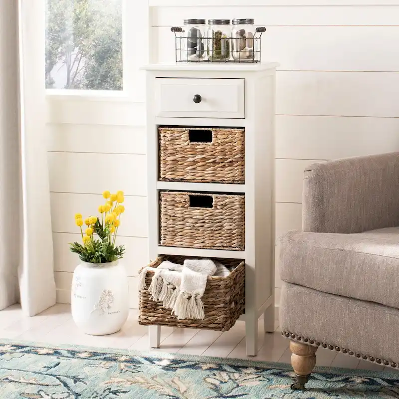 4-Drawer Woven Basket Storage Side Table, 15