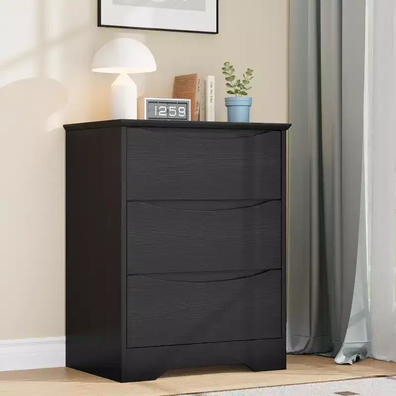 Wooden Dresser with 3 Drawers, Tall Modern Closet with Deep Storage, Wide Top Chest of Drawers for Bedroom Living Room