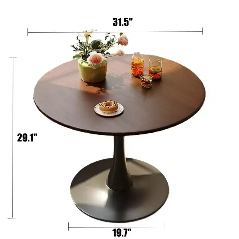 NAYSAYE Round Dining Table End Table Modern Kitchen Table MDF Top Steel Base for Living Room Office, Black, 31.5*19.7*19.1