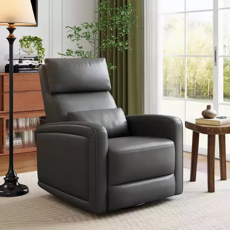 Garvee Manual Recliner Chair with 360 Swivel & Rocking, Soft Faux Leather Upholstery, Ergonomic Support
