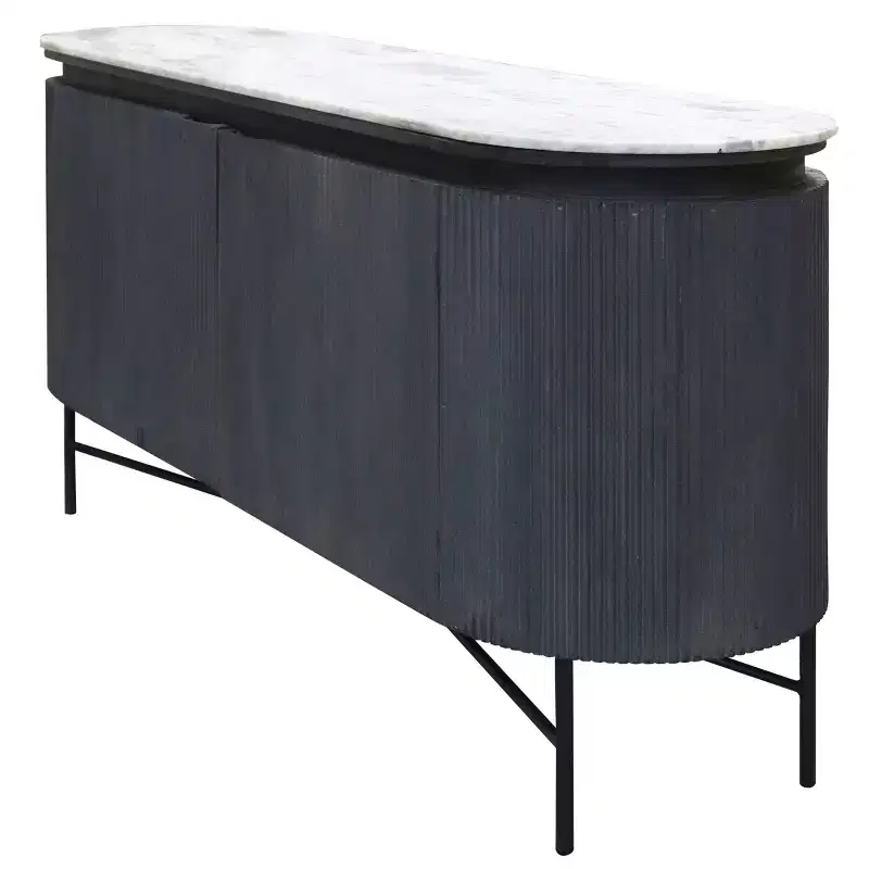 Granite Top and Metal Legs Racetrack Sideboard Cabinet White/Charcoal - StyleCraft: Mango Wood, Fixed Shelf, Luxury