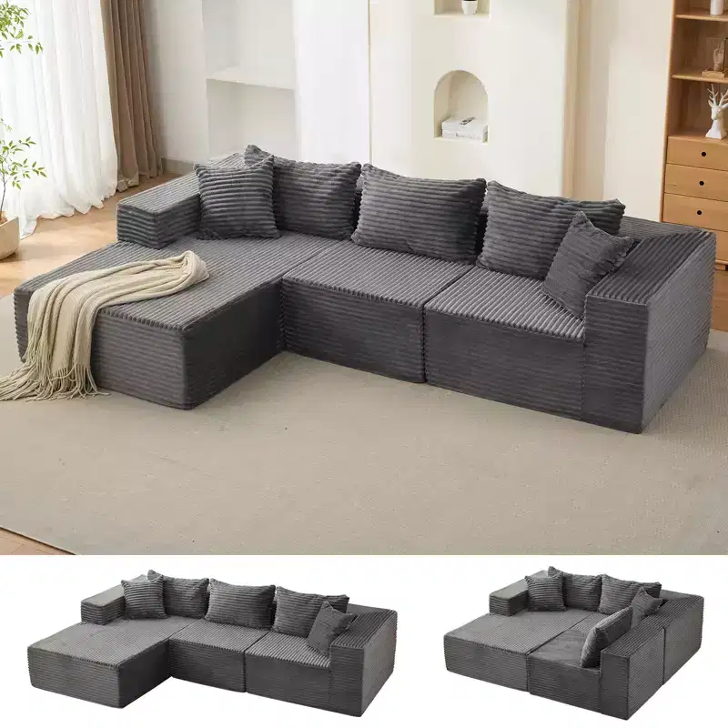 Cozy Spacious Cloud Modular Sectional Sofa  106 L-Shaped Soft Couch with Chaise, Comfy Boneless Design, No Assembly Required, Modern Living Room