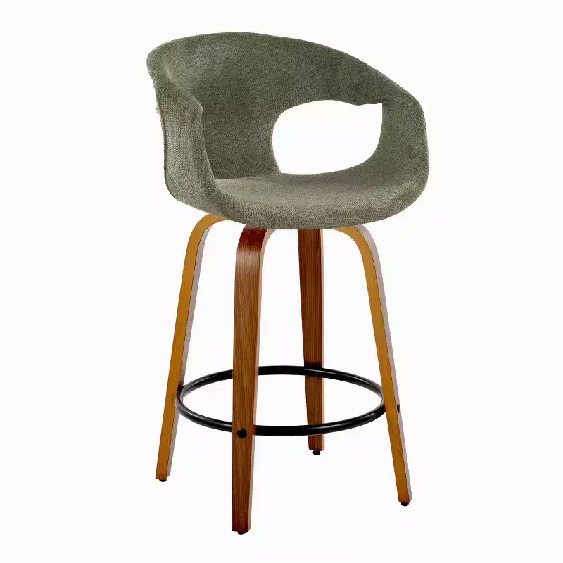 LumiSource Set of 2 Curva Counter Height Barstools Walnut Wood/Green Fabric