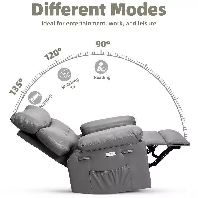 Living Room Manual Massage Chair, 360-Degree Rotating Massage Chair with Remote Control, PU Leather Leisure Chair with Side Pockets