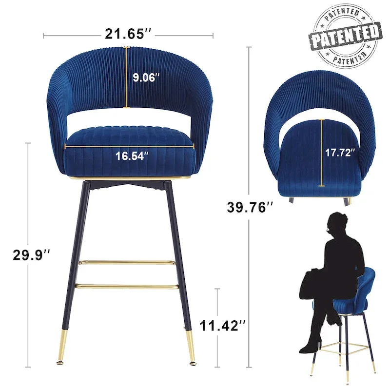 Hausfame Velvet Upholstered Set of 2 Swivel Barstool With Backs - 22.2 in. W X 21.5 in. D X 40 in. H