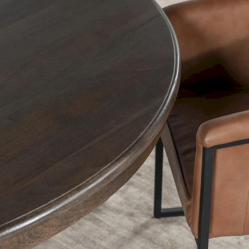 60-Inch Round Solid Wood Dining Table in Cocoa Brown
