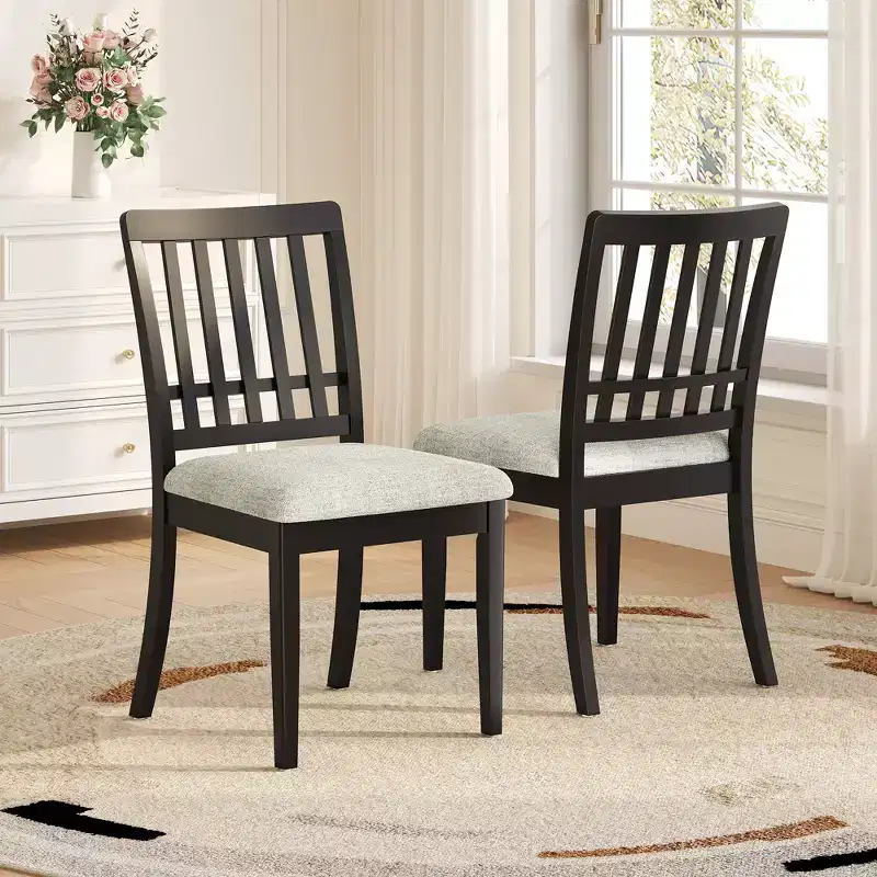 2-Piece Dining Chairs with Curved Wood Backrest and Gray Fabric Seat