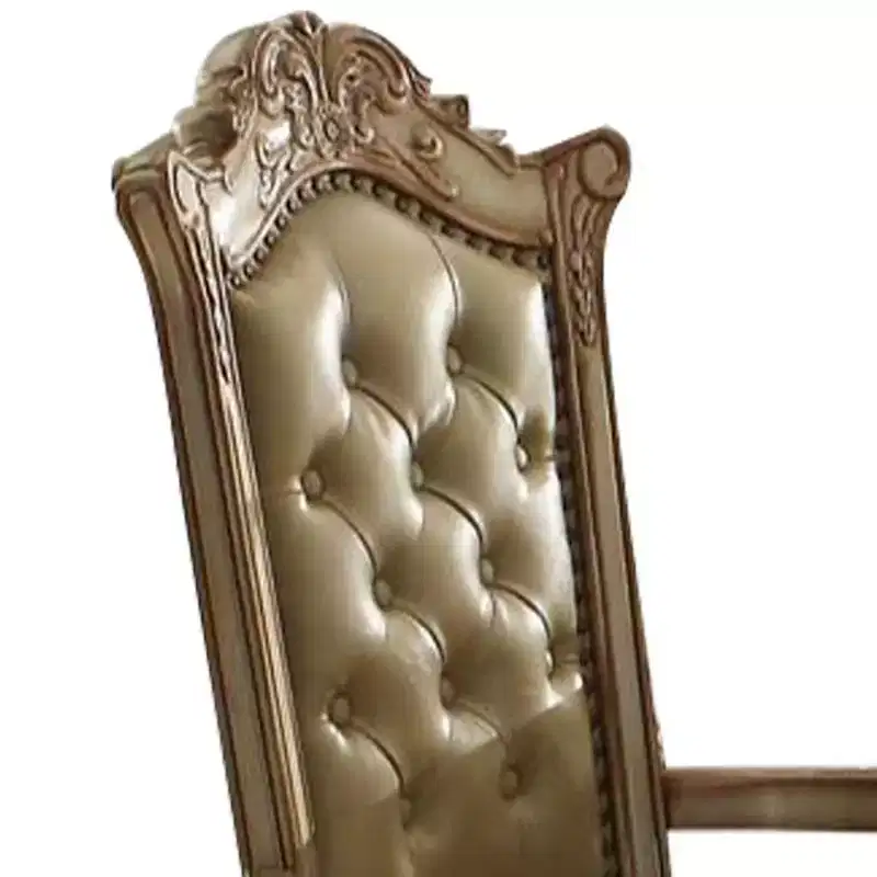27" Vendome Accent Chair Bone Synthetic Leather/Gold Patina Finish - Acme Furniture: Luxury Tufted Armchair, Nailhead Trim
