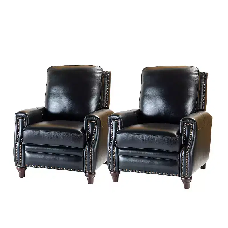 Set of 2 Theresa Modern Upholstery Genuine Leather Recliner with Nailhead Trim for Living Room and Bedroom| ART OF LIVING DESIGNS