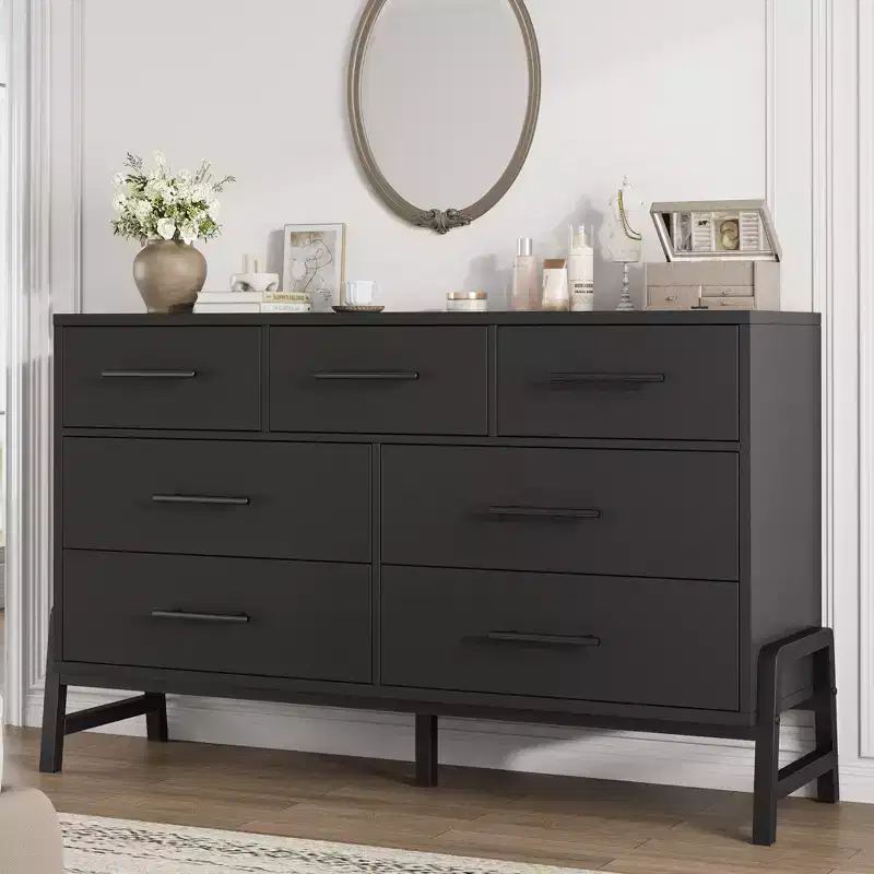7 Dresser for Bedroom, Freestanding 52 Wide Drawer Dresser with Storage, Wooden Closet Storage Chest for Living Room, Bedroom