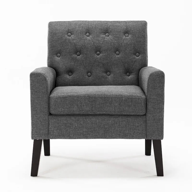 Linen Accent Chair Comfy Living Room Chair with Arms Upholstered Button Tufted Armchair Modern Arm Chairs Set Of 2