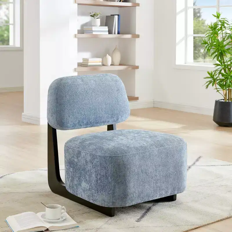 GDFStudio Durab Modern Acacia Wood Chenille Upholstered Accent Chairs