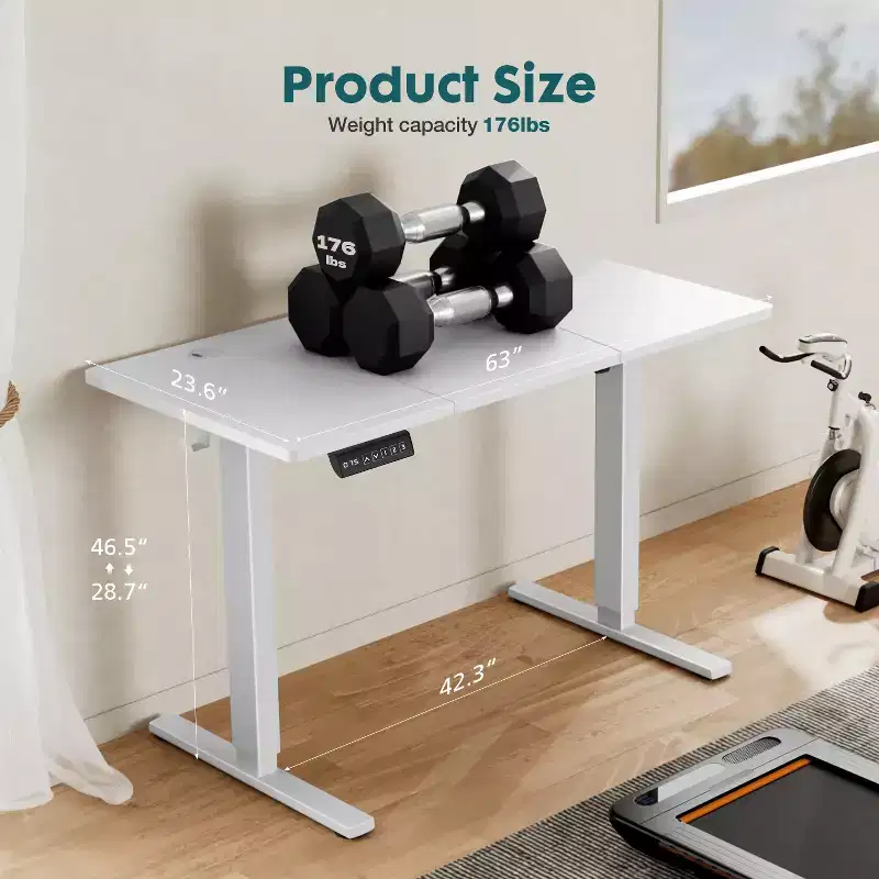 Electric Height-Adjustable Standing Desk, Splice Board Desktop, 2 Hooks & Cable Management, White