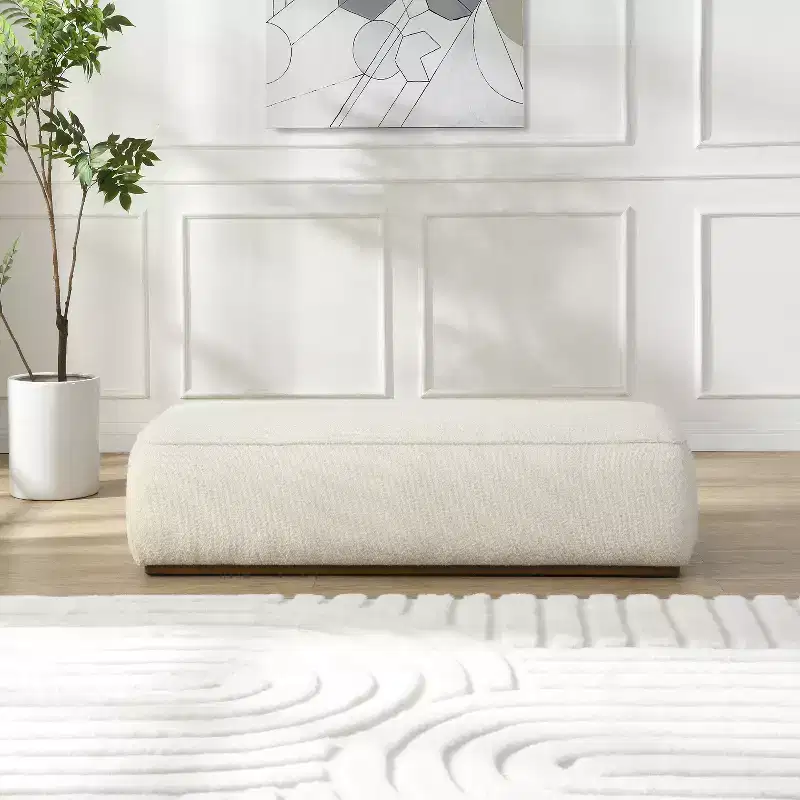 Christopher Knight Home Claire Modern Boucle Rubberwood Upholstered Ottoman