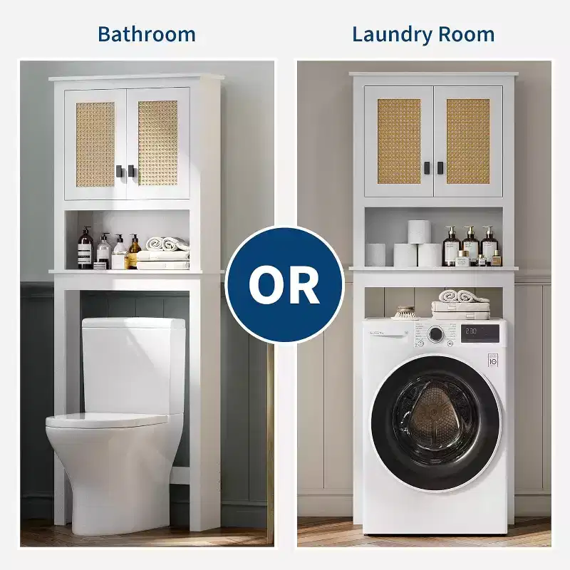 63 Tall Over The Toilet Storage Cabinet, Farmhouse Bathroom Cabinet Organizer with Adjustable Shelf, Space-Saving Toilet Rack for Bathroom Laundry