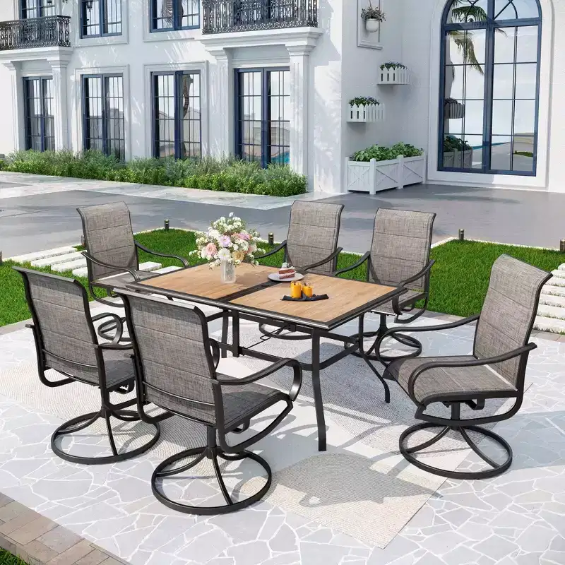 Patio Set with Steel Table with 1.57" Umbrella Hole & Steel Swivel Sling Arm Chairs - Captiva Designs