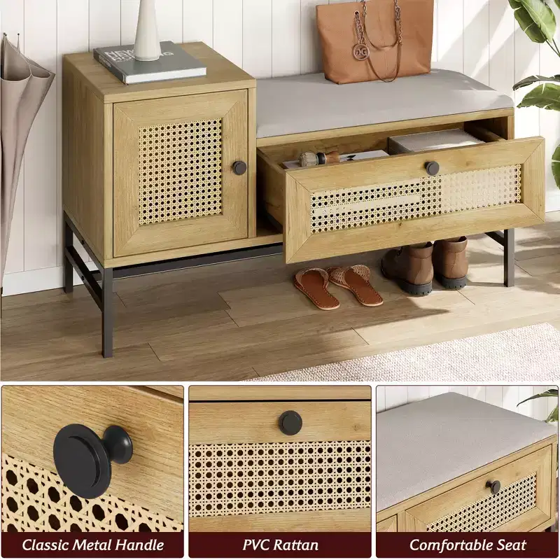 Entryway Storage Bench with Storage Drawers, Shoe Bench with 2 Storage Drawers and Seat for Hallway and Bedroom
