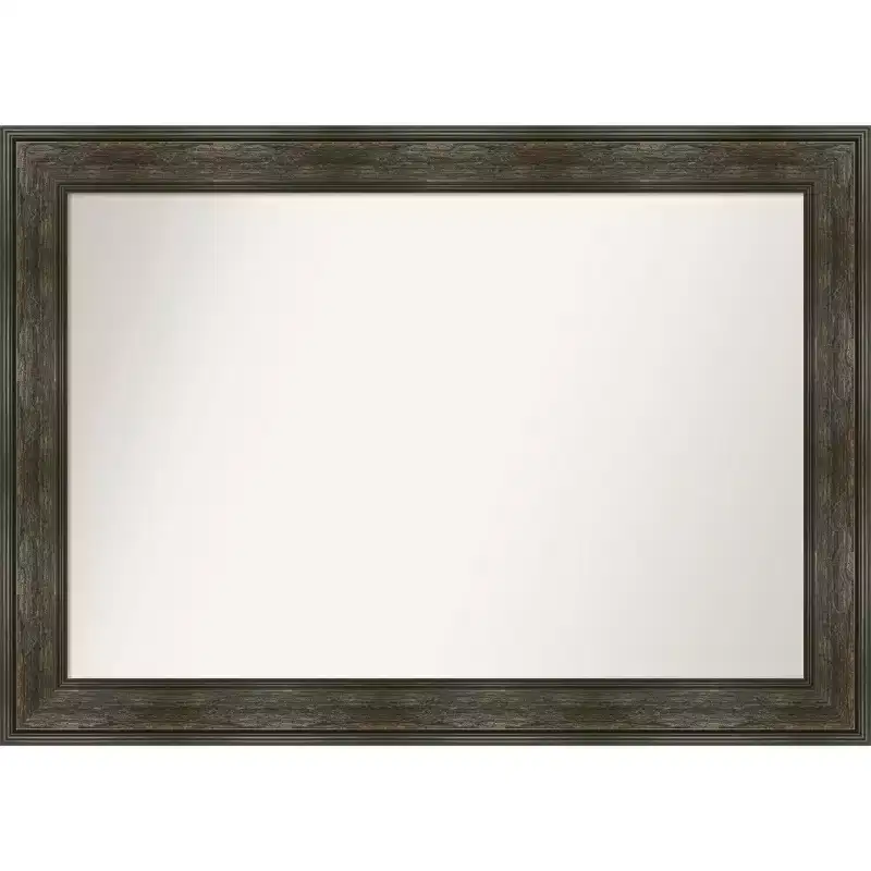 42" x 30" Non-Beveled Rail Rustic Char Bathroom Wall Mirror - Amanti Art: Polystyrene Frame, Rectangle Vanity Mirror