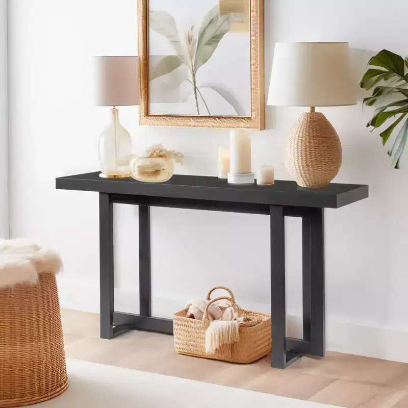 Black Modern Rectangle Console Table, 59