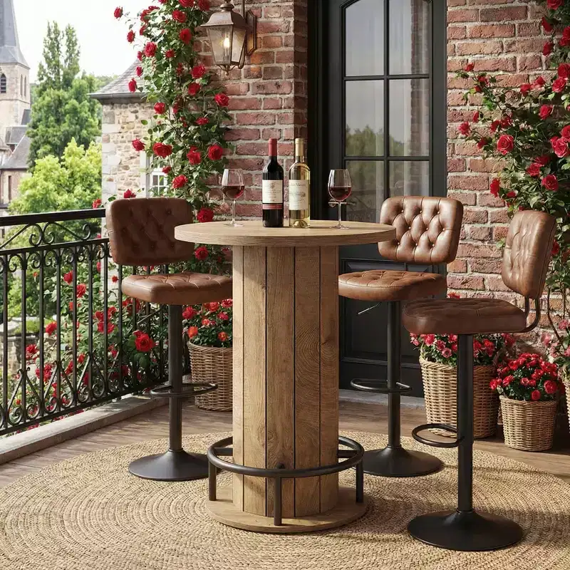 MAYEERTY Industrial-Farmhouse Round Bistro Table, Sturdy Wood Construction Small Space Bar Table for Home Cafe & Office, Easy Assembly