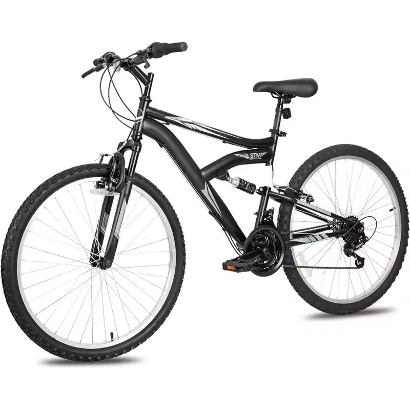 Hykolity 26 inch Mountain Bike, 18-Speed Outdoor Cycling Bike, High Carbon Steel Frame, MTB Bicycle for Men and Women, Dual Full Suspension, Black