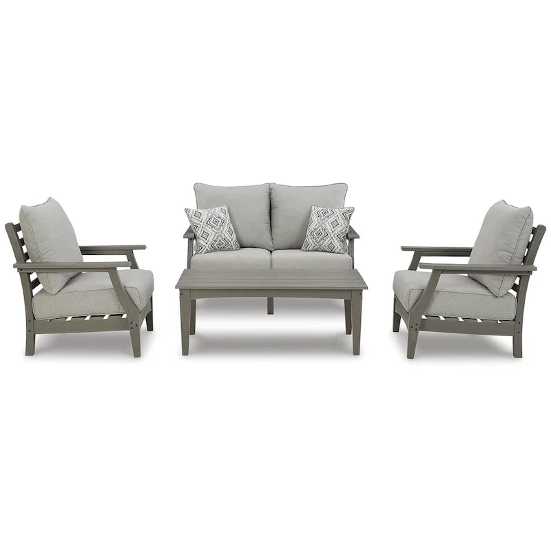 Signature Design by Ashley Visola Gray 4-Piece Outdoor Loveseat Conversation Set - 54W x 33D x 37H
