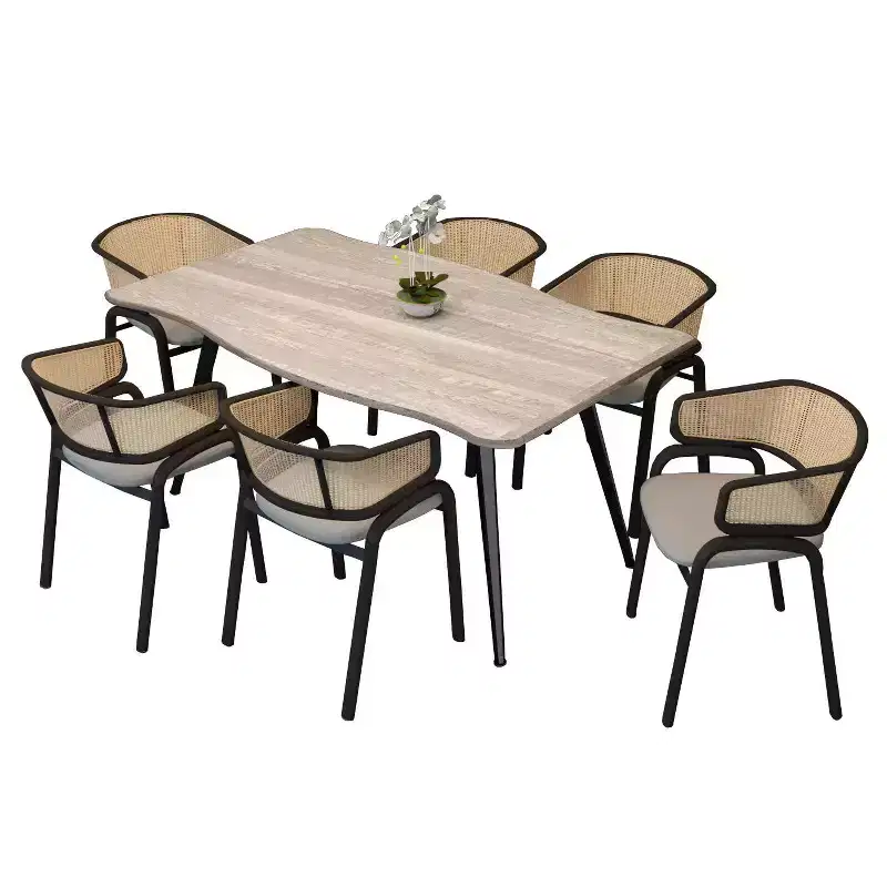 LeisureMod Ravenna 7-pc Dining Set, 63 Rectangular Table and 6 Ervilla Chairs