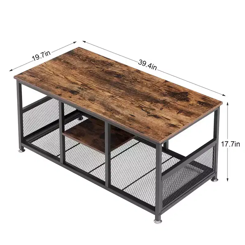 VECELO 39.4 Inch Rectangle Coffee Table with Storage Shelf, Industrial Entertainment Center Television Table