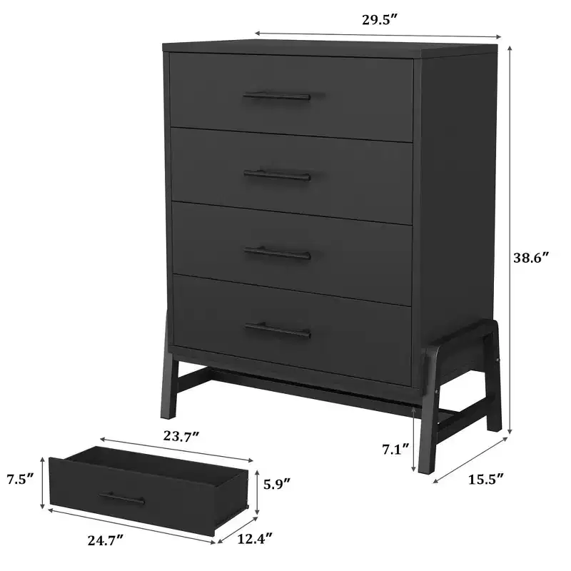 38.6 Natural Wood 4 Drawer Tall Dresser, Freestanding Storage Chest for Bedroom Entryway