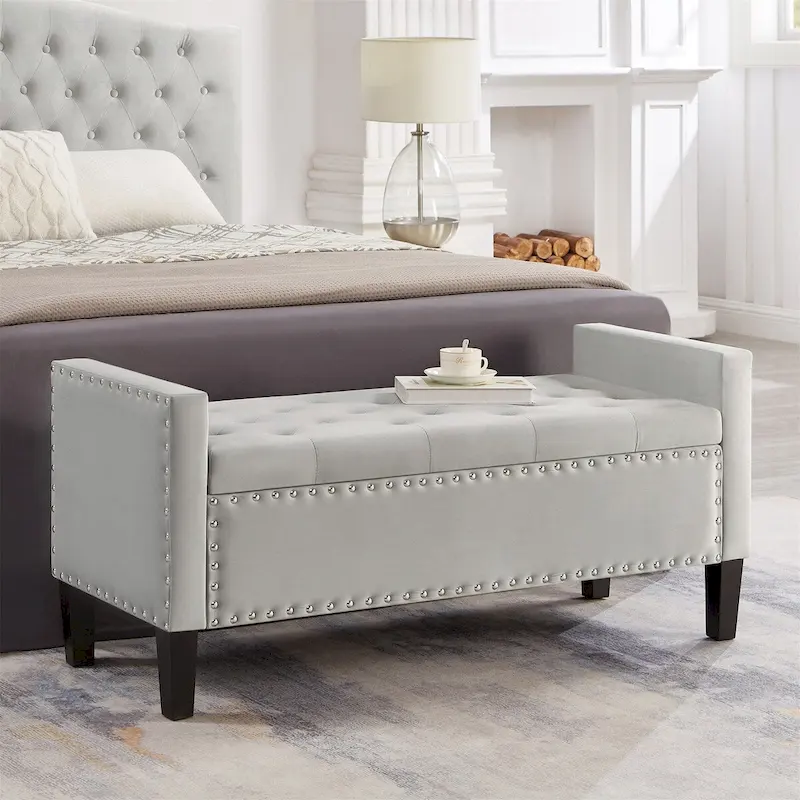 Upholstered Tufted Storage Rectangular Bench