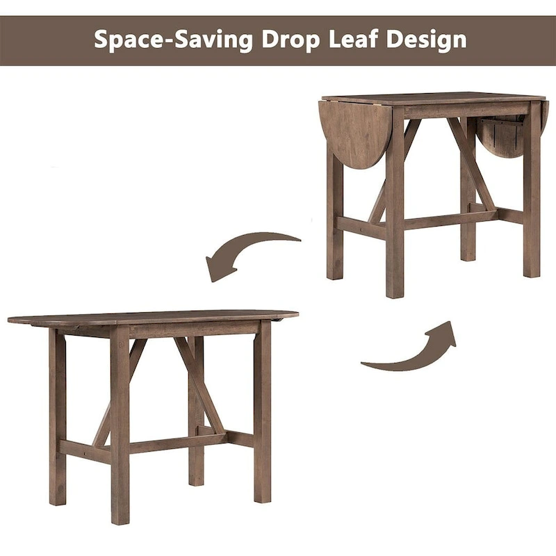 3-Piece Wood Counter Height Drop Leaf Dining Table Set with 2 Upholstered Dining Chairs