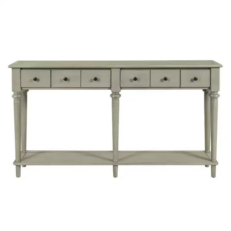 Luxystar Retro Console Table with 4 Drawers, Open Shelf for Entryway and Living Room, Grey Wash