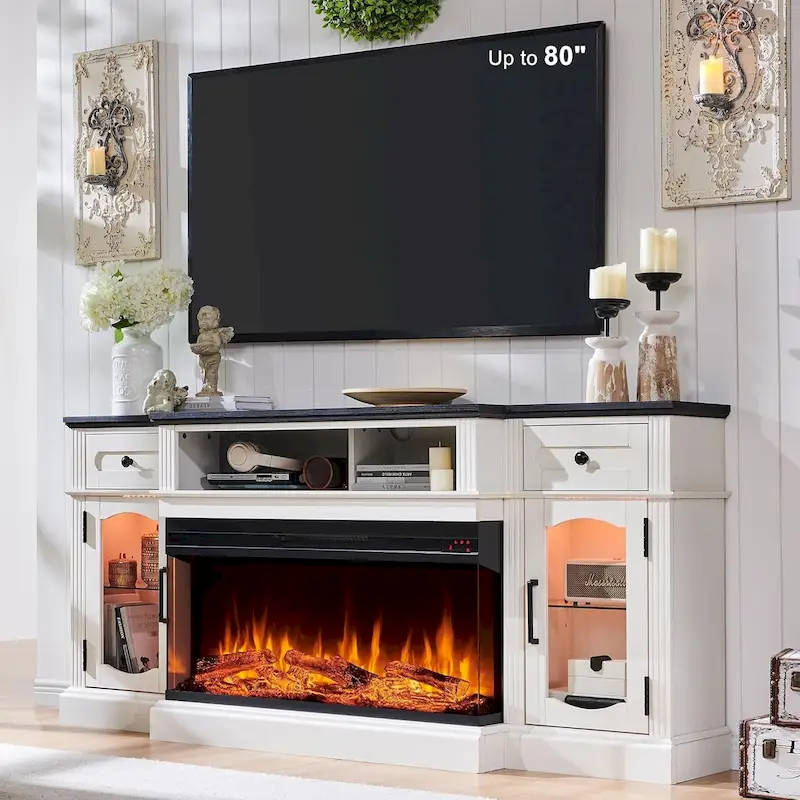 Electric Fireplace TV Stand with Storage, Fits TVs up to 80 inches