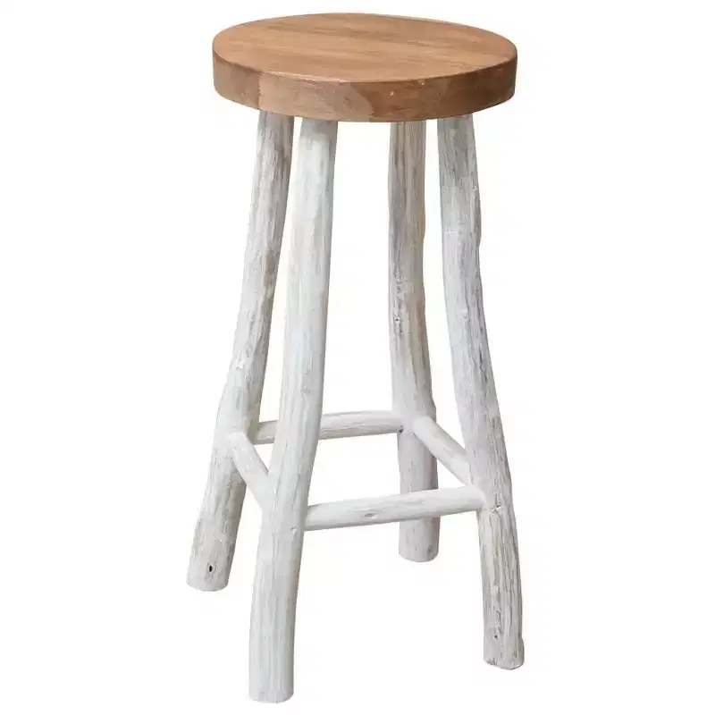 vidaXL Bar Chair Brown and white Solid teak wood Standard Durable