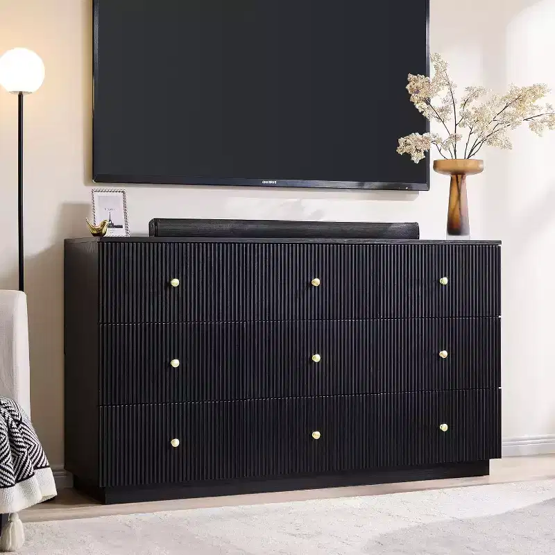 9 Drawer Fluted Dresser, 55 Wide Wood Chest of Drawers with Deep Storage, Modern Storage Organizer for Bedroom, Living Room