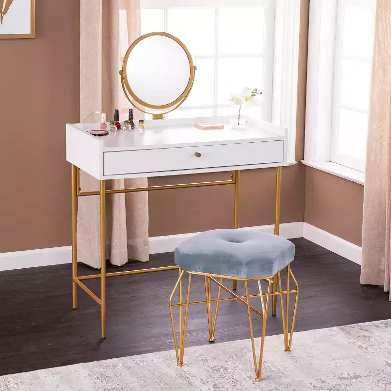MDF & Iron Vanity Table with Mirror and Drawer, 45.25