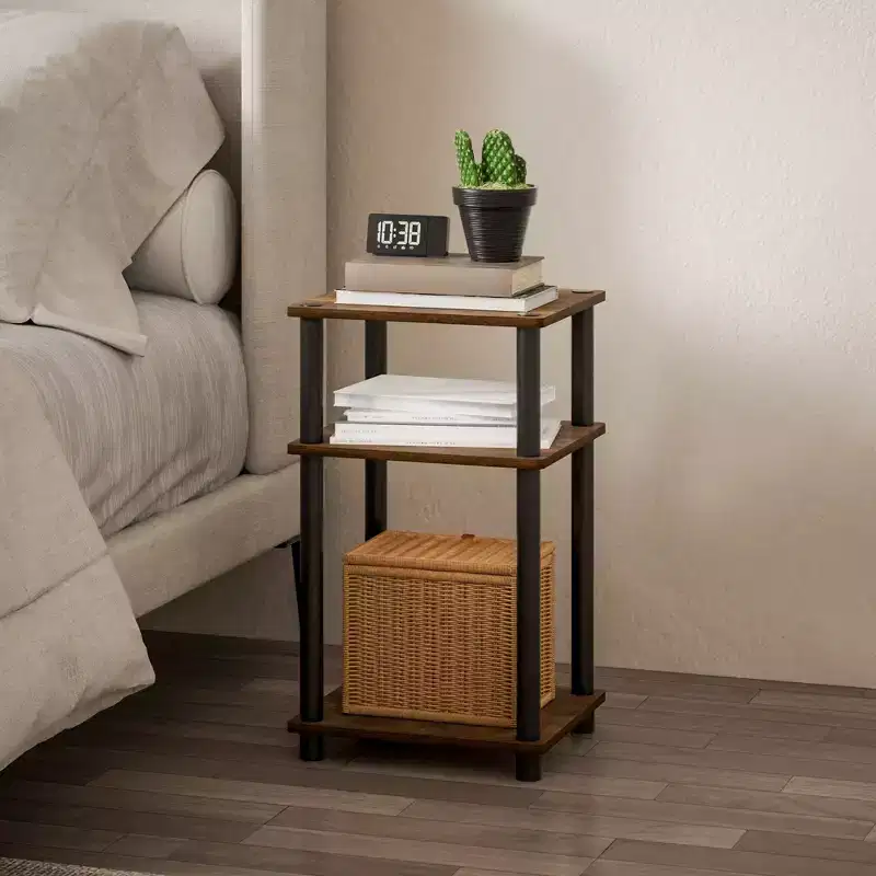 HOMLUX 3-Tier Colors Reversible End Table Sofa Bed Side Table with Storage Shelf