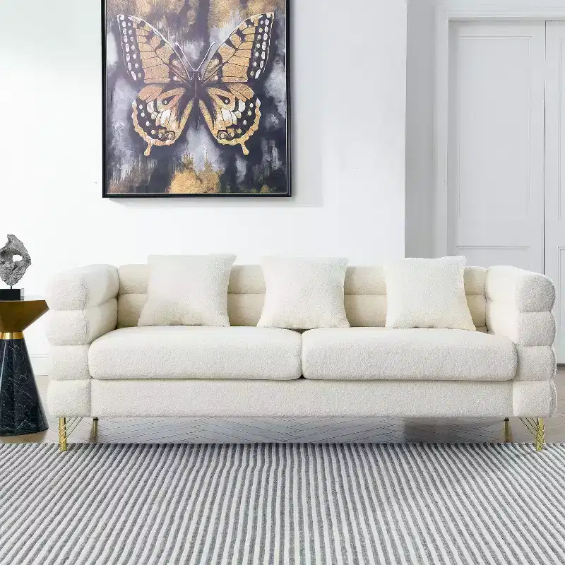 81-Inch Oversized 3-Seater Sectional Sofa for Living Room - Comfortable Fabric with Deep Seating and 3 Pillows