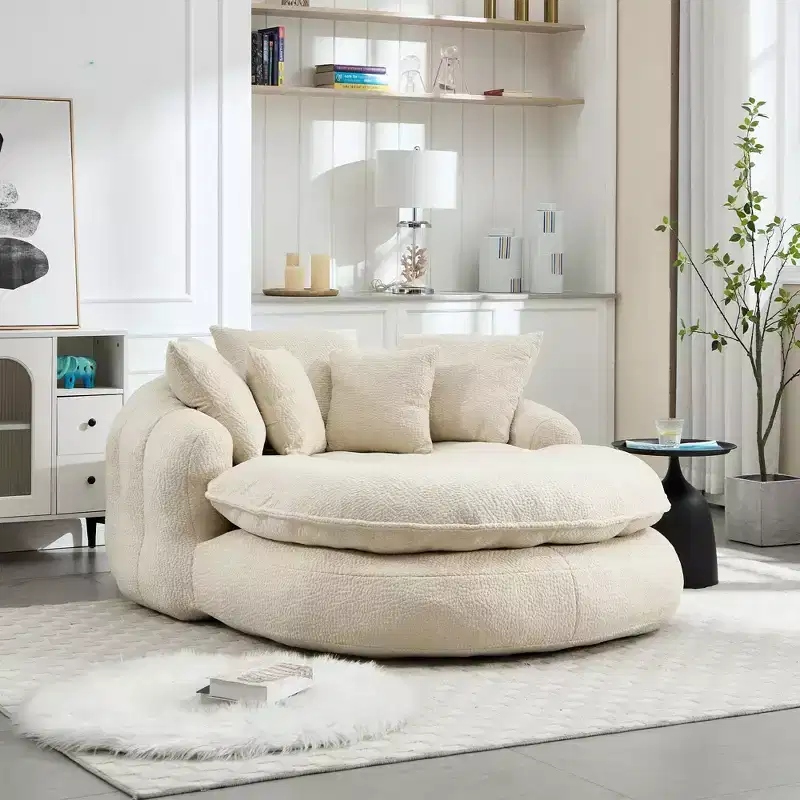 Okak Modern Oversized Chenille Fabric Oval Bean Bag Sofa for Living Room Bedroom,Rest Chair Sleeper Sofa with Comfy Backrest & Pillows