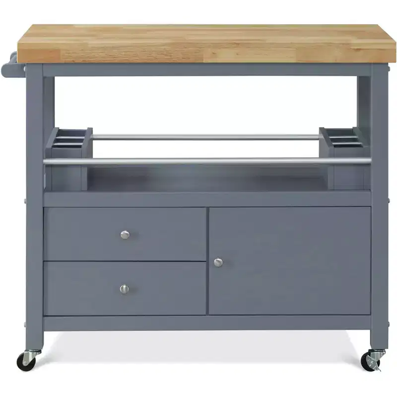 Anson Kitchen Cart Gray: Portable Island with Storage & Wheels, Hardwood Frame