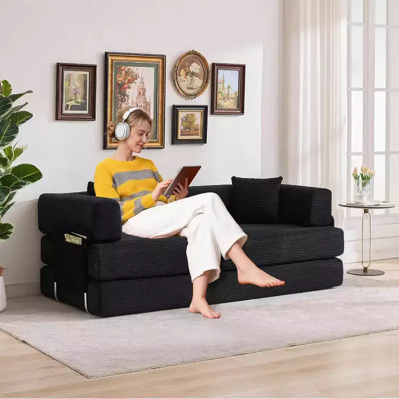 78 Convertible Chaise Lounge Sofa Bed, Corduroy Folding Sleeper Sofa, Oversized Folding Chair, No-Assembly, Modular Couch Bed Lounge Couch