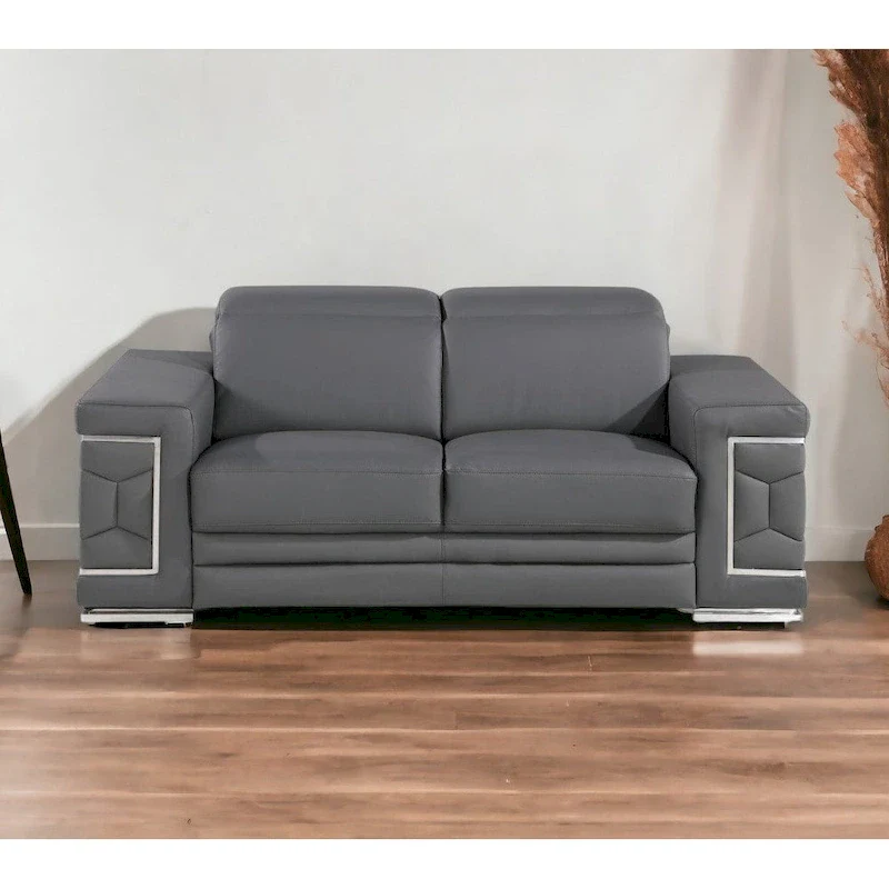 71 Gray And Silver Genuine Leather Loveseat