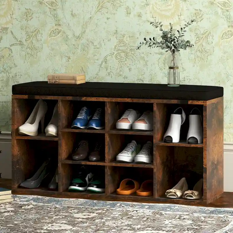 Entryway Shoe Bench with Storage, Padded Seat 40.9 inch