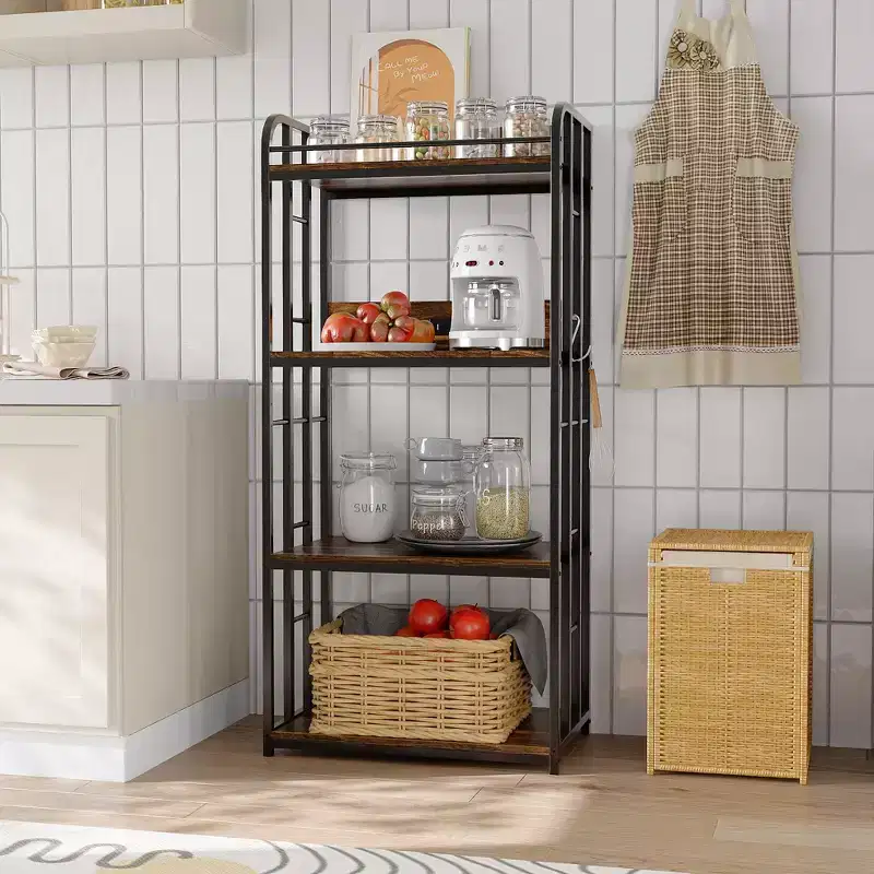 Adjustable 4-Tier Heavy Duty Kitchen Baker's Rack Free Standing Microwave Oven Cart Stand for Storage in Kitchen, Living Room, Garage
