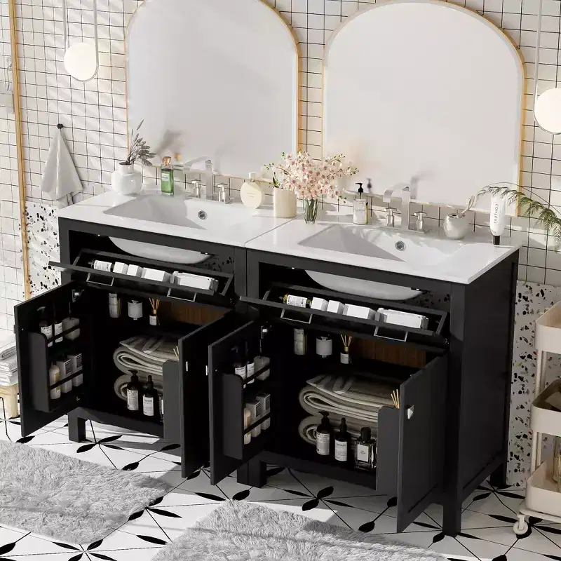 60 Bathroom Vanity with Double Sinks, Soft Close Doors and Drawer