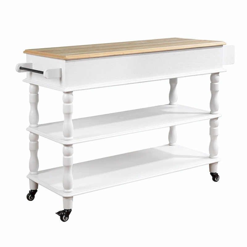 Rolling Kitchen Island Cart with Solid Oak Wood Top, Wine and Spice Rack
