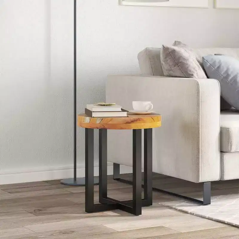 vidaXL Coffee Table with Resin Inlay, Round Center Table for Living Room, Fully Handmade, 15.7'' x17.7'', Solid Reclaimed Wood, Multicolor